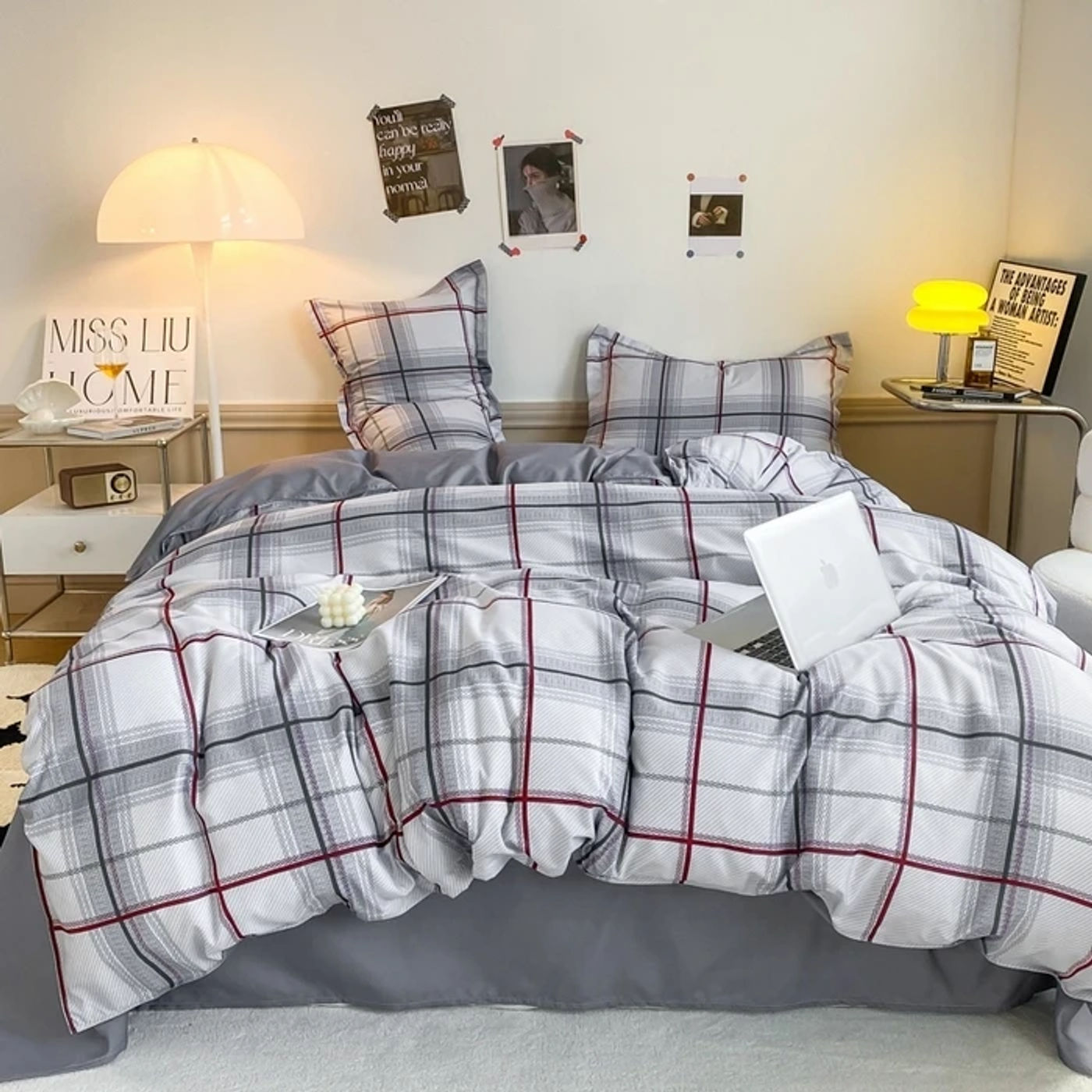 Description Picture 5 of itemDouble bed Quilt cover Duvet cover Microfiber bedding queen king Twin size for single nordic style Plaid Geometric Minimal