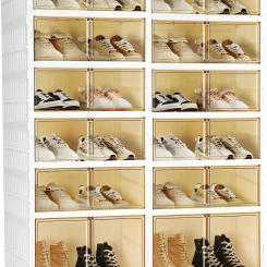 6 Tiers Foldable Shoe Rack Organizer, 24 Pairs Shelf Shoe Box for Entryway, Free Standing Shoe Shelf Cabinet with Lid Assembly