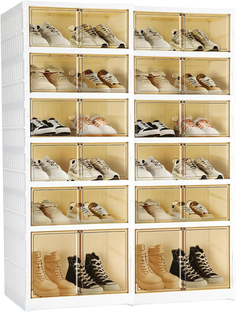 Description Picture 2 of item6 Tiers Foldable Shoe Rack Organizer, 24 Pairs Shelf Shoe Box for Entryway, Free Standing Shoe Shelf Cabinet with Lid Assembly