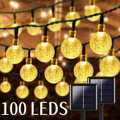 Crystal Globe Solar String Lights Outdoor Waterproof Solar Lights Outside Solar Powered Patio Lights for Garden Yard Party Decor