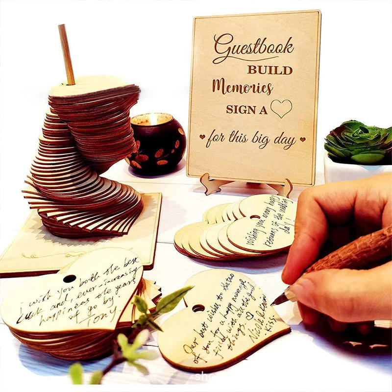 Description Picture 2 of itemYOMDID 72PCS Wood Heart Guest Book Signature Guest Books Perfect Festivel Party Wedding Reception Decoration and Favor Wood Gift