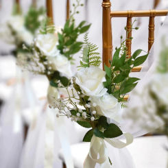 Chair Artificial Flowers Sashes Knot Rose & Babysbreath Cover For Church Car Country Wedding Party Events Decoration Supplies