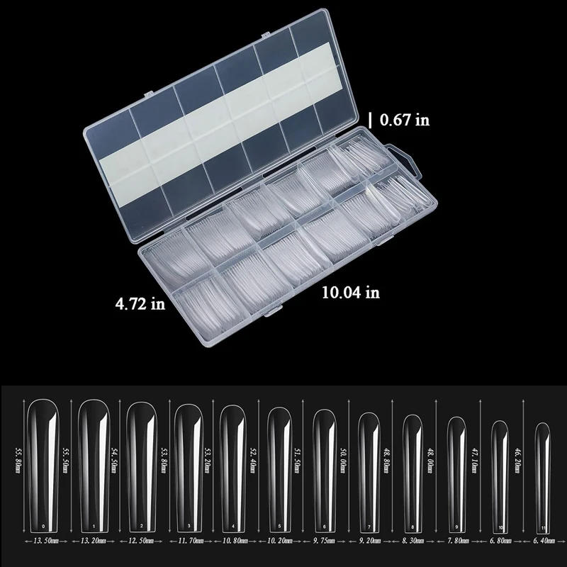 Description Picture 2 of itemExtra Long Square Full Cover Nail Tips 240Pcs Clear Full Cover Fake Nails False Nails 12 Sizes Square Press on Fake Nail Tips