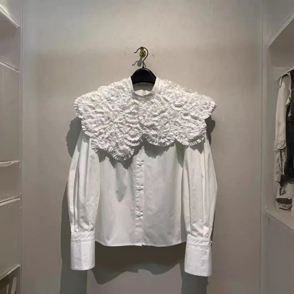 Description Picture 2 of itemKuzuwata Sweet Long Sleeve Peter Pan Collar Blouses Slim Fit All-match Loose Literaty Blusas Japan New Straight Patchwork Shirt