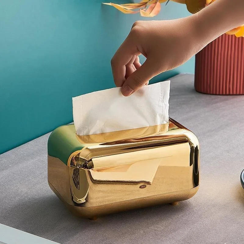 Description Picture 4 of itemLuxury Golden Tissue Boxes Storage Napkin Holder Paper Case Organizer Ornament Craft Desktop Tissue Holder Kitchen Tissue Box "