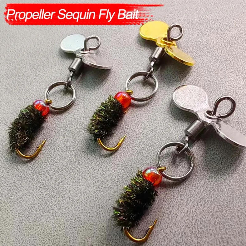 Description Picture 2 of item5Pcs Insect Lures Bait Fly Hooks Flies Fly Fishing Propeller Sequins Fishhook Trout Fly Fishing Lure