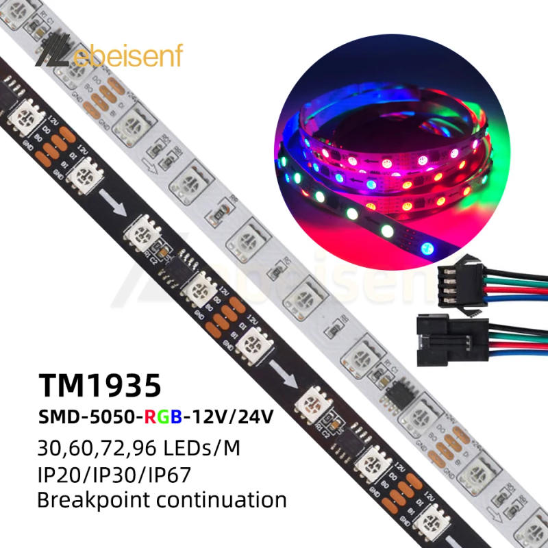 Description Picture 3 of itemDC 12V 24V Dual Signal Addressable LED Strip Pixel Light 5050 RGB TM1935 (Similar WS2818) Programmable Breakpoint Continuation