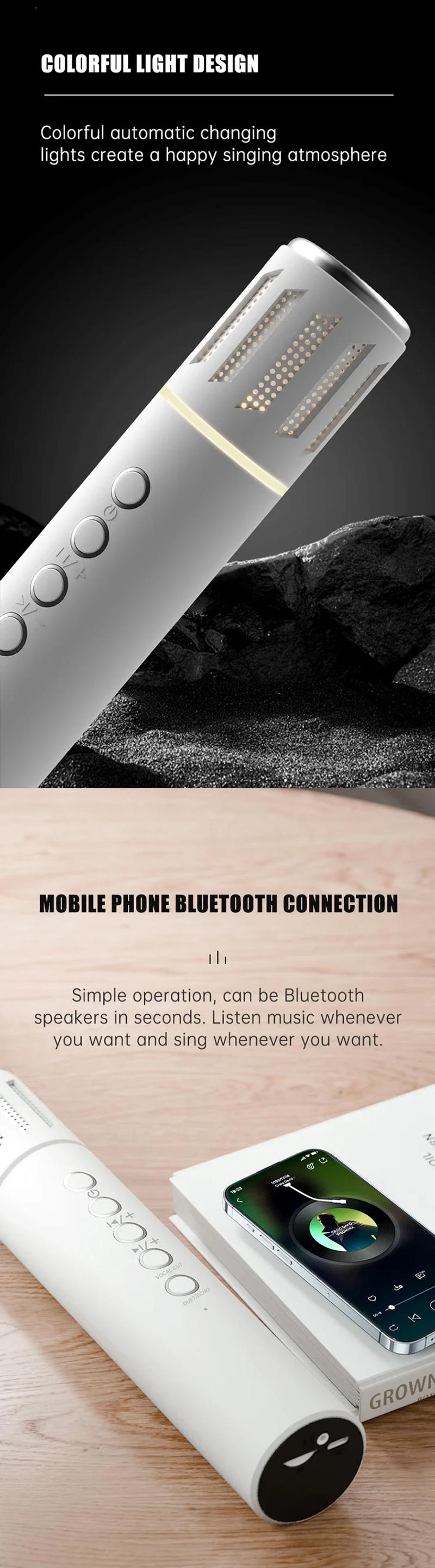 Description Picture 4 of item2 in 1 Karaoke Wireless Microphone Handheld Singing Mic With Bluetooth Speakers Portable Condenser for Phone Car Support TF Card