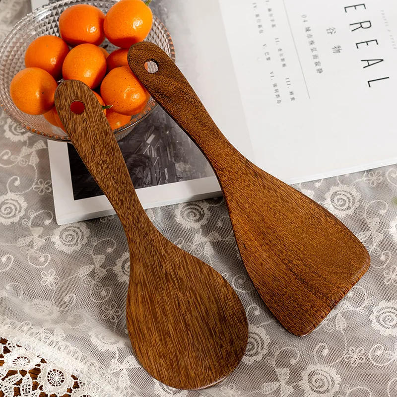 Description Picture 4 of itemNon-stick Turner Natural Wooden Spatula Cooking Set Soup Ladle Japanese Long Kitchen Utensils New Food Shovel Scoop Stirrining