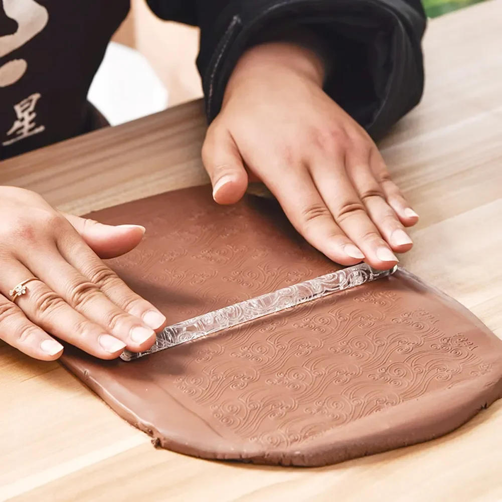 Description Picture 3 of itemAcrylic Texture Rolling Pin DIY Clay Craft Tools Flower Pattern Mud Embossing Rolling Stick Ceramic Pottery Art Embossed Rod