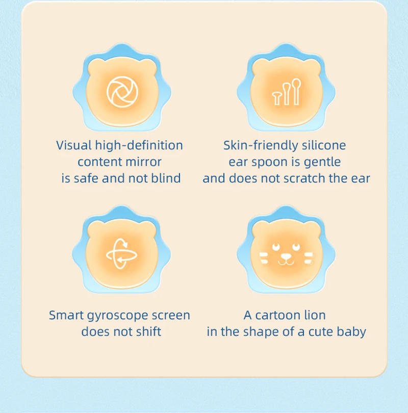 Description Picture 4 of itemEar Cleaner Q3 Visual In Ear Wax Remover Wireless Otoscope Camera Cartoon Lion Cleaning Kit Tool Ear Stick Child Health Care