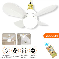 LED Ceiling Fan Light E27 Screw Head Fan Light Remote Control Three Color Dimming Detachable Fan Leaf for Living Room Bedroom