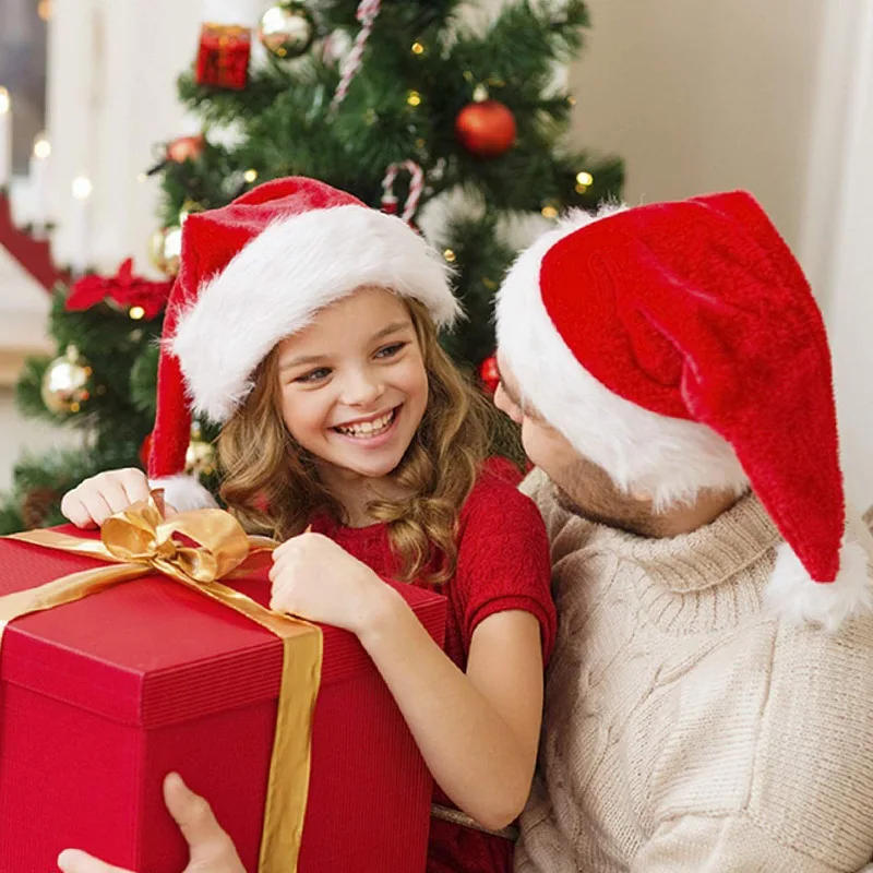 Description Picture 6 of item2024 Plush Christmas Hat for Adult Kids Thickened Warm Santa Claus Red Xmas Hats Cap Merry Christmas New Year Party Decoration