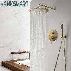 YANKSMART Bathroom Shower Set Brushed Gold Shwoer Head Hand Spray And Control Valve System Rainfall Sprayer Mixer Water Tap