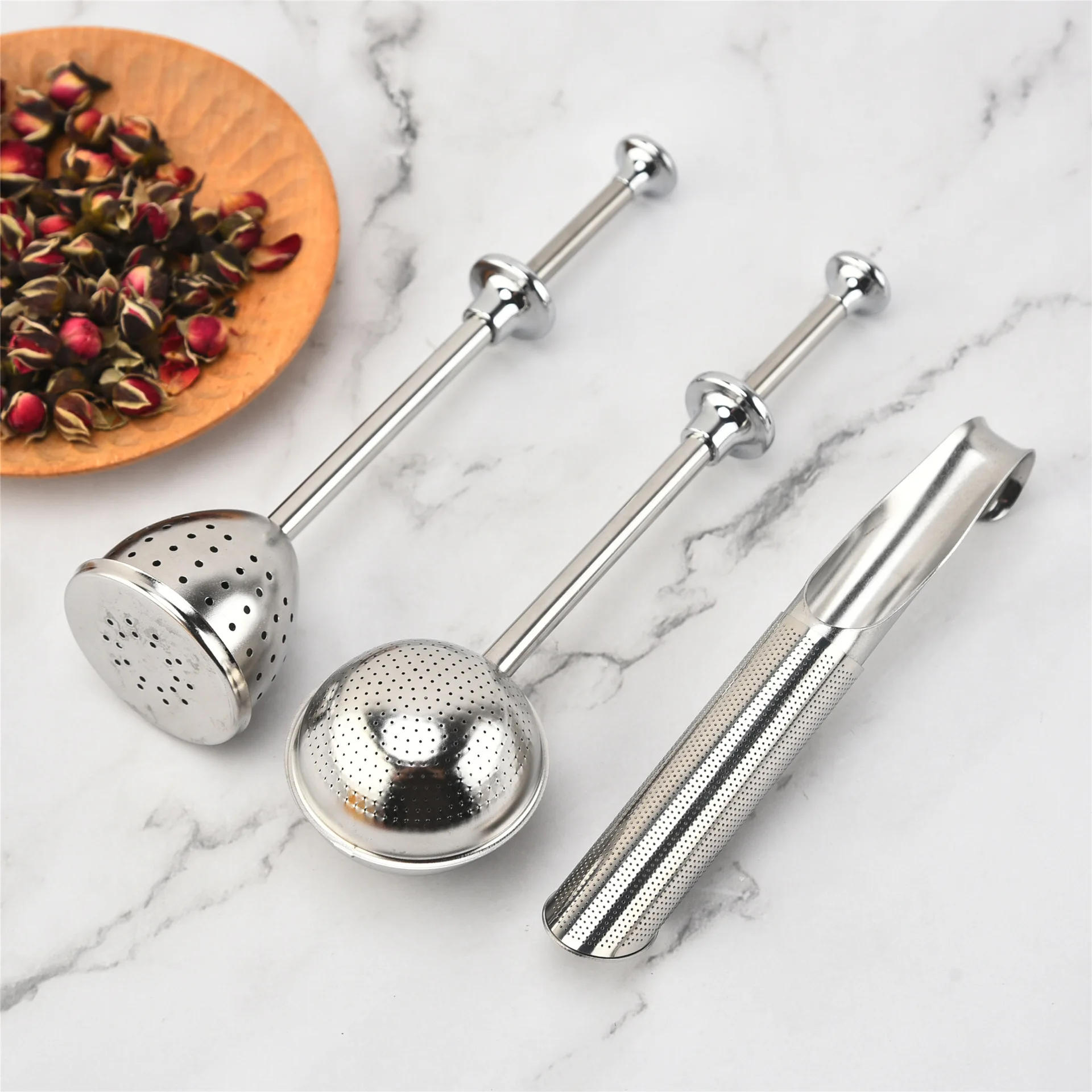 Description Picture 2 of itemStainless Steel Tea Infuser Sphere Mesh Tea Strainer Coffee Herb Spice Filter Diffuser Handle Tea Ball Tea Spoon Infuser Filter