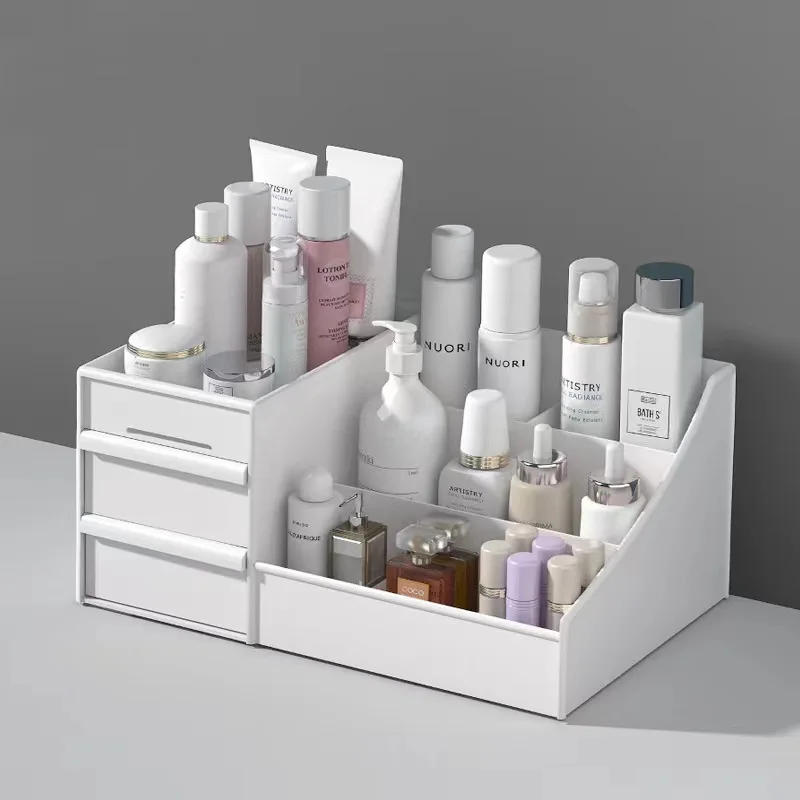 Description Picture 4 of item1pc White New Drawer Makeup Storage Box Dormitory Finishing Plastic Shelf Cosmetics Skin Care Dressing Table Desktop