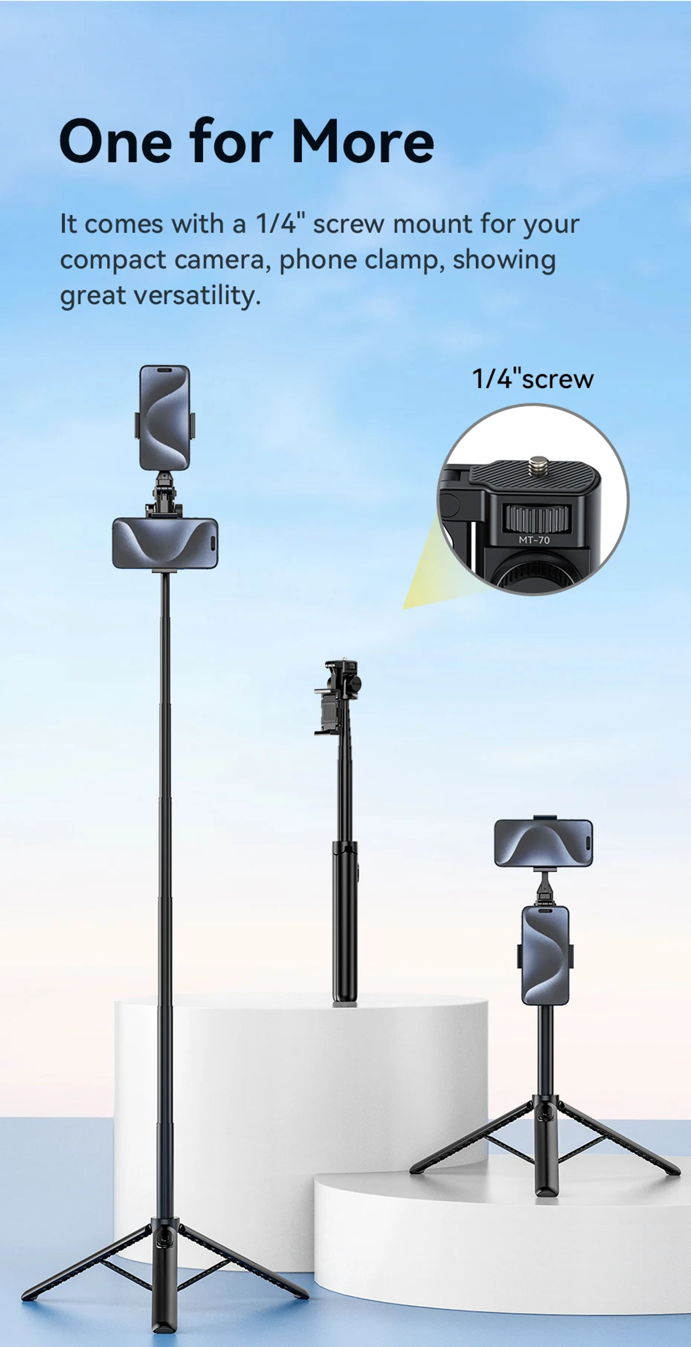 Description Picture 4 of itemUlanzi MT-70 Selfie Stick Tripod for phone photograph Livestreaming vlog with Remote Control 360° Rotation Portrait Landscape