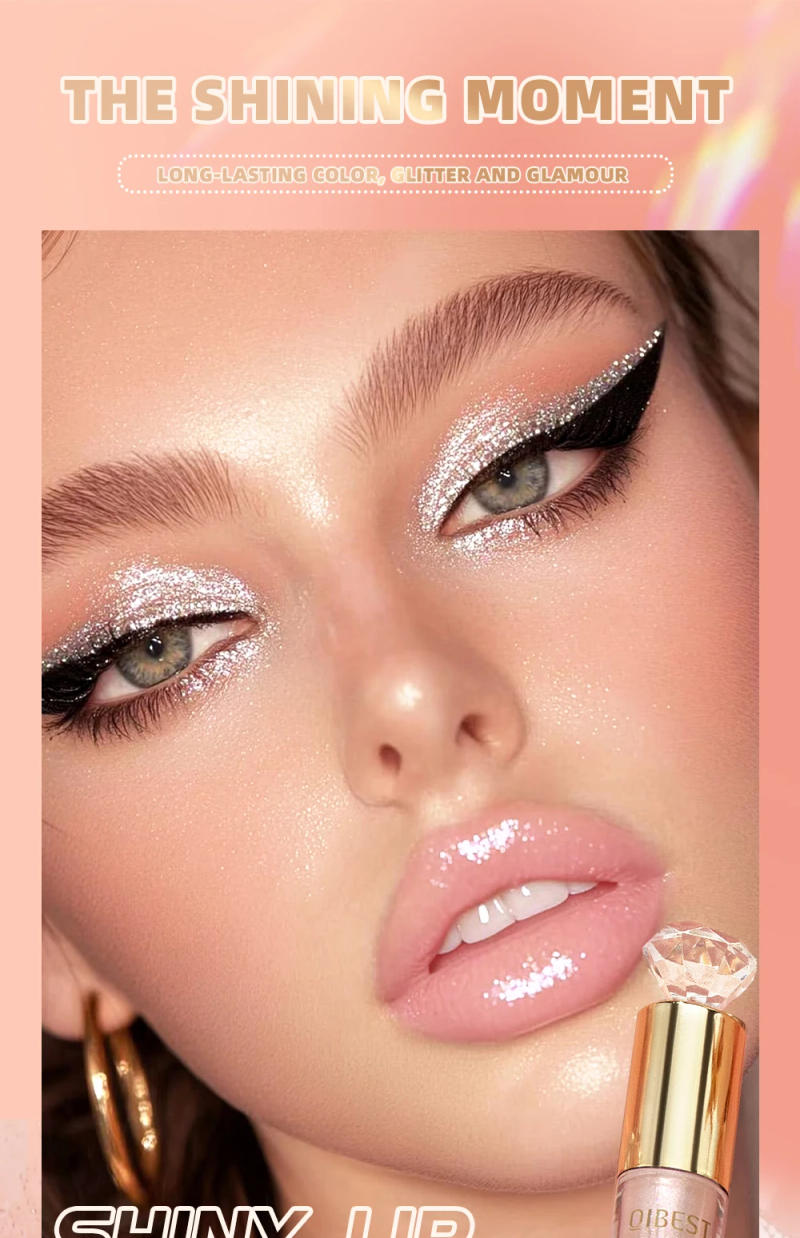 Description Picture 3 of itemQIBEST 5 Colors Glitter Lip Glaze Long Lasting Lip Gloss Moisturizing Diamond Liquid Lipstick Makeup Shimmer Lipgloss Lip Tint