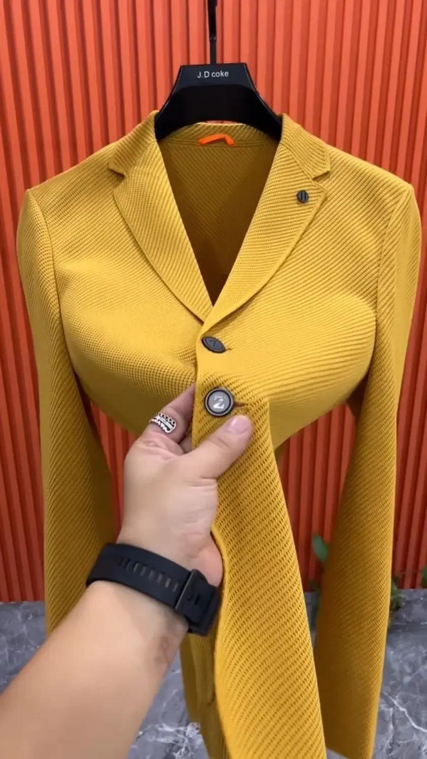 Description Picture 4 of itemParty Dress Jackets Men's Suit Business Coat Yellow Male Blazer Vintage Summer Fashion 2024 Elegant Classic Fashionable Menswear