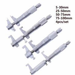 4Pcs Inside Micrometer Set 5-30mm/25-50mm/50-75mm/75-100mm 0.01mm Metric Carbide Ratchet Screw Gauge Micrometers Measuring Tools