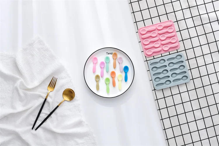 Description Picture 3 of item10 Holes Small Spoons Soup Spoon Shape Silicone Mold Fondant Cake Chocolate Mold Ice Cube Cake Mould Cake Decorating Tools
