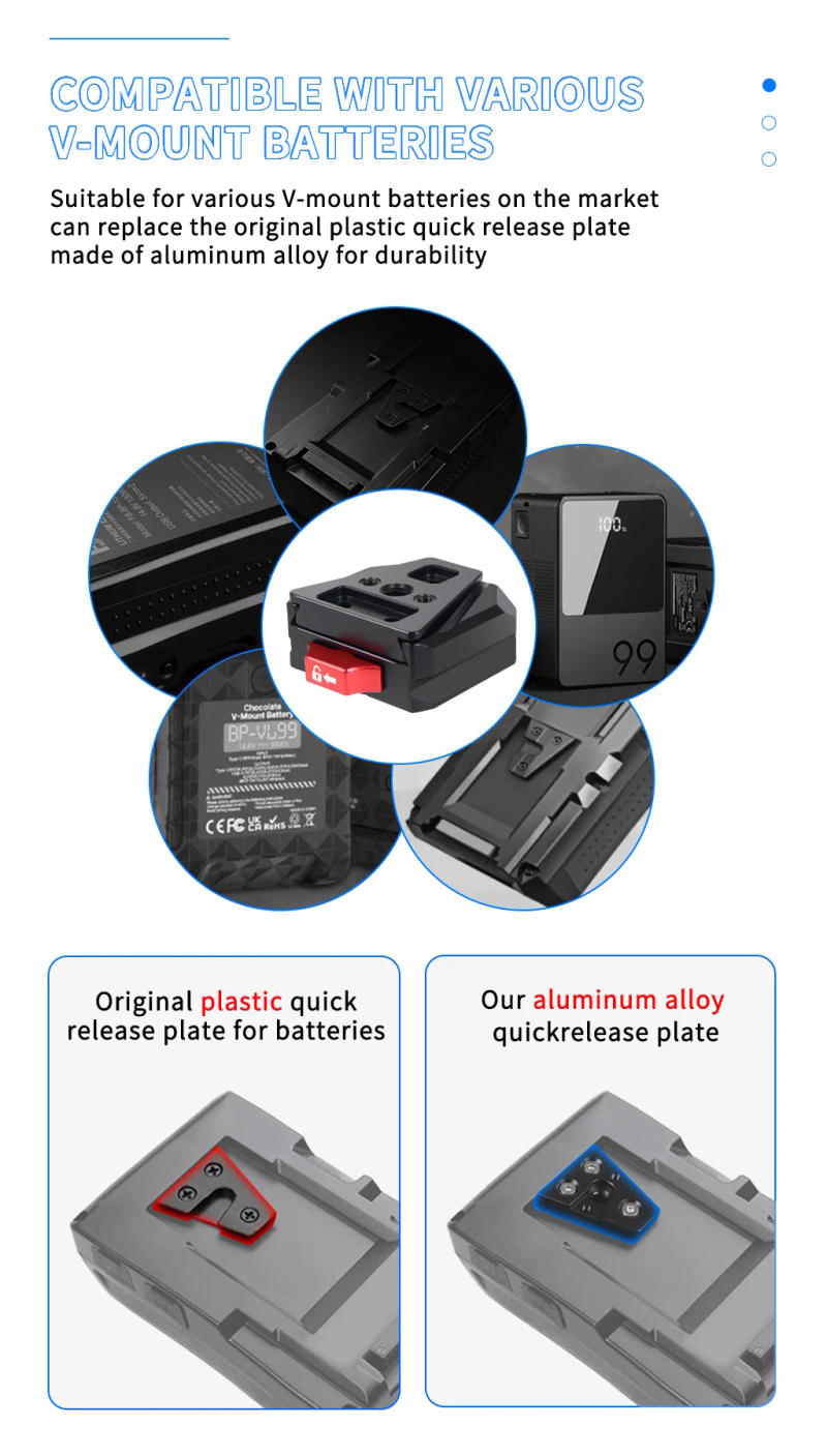 Description Picture 3 of itemAluminum Alloy V Battery Quick Release Clamp Mount Multi-Purpose for 38mm Arca Tripod Gimbal Camera V Mount Power Supply Bracket