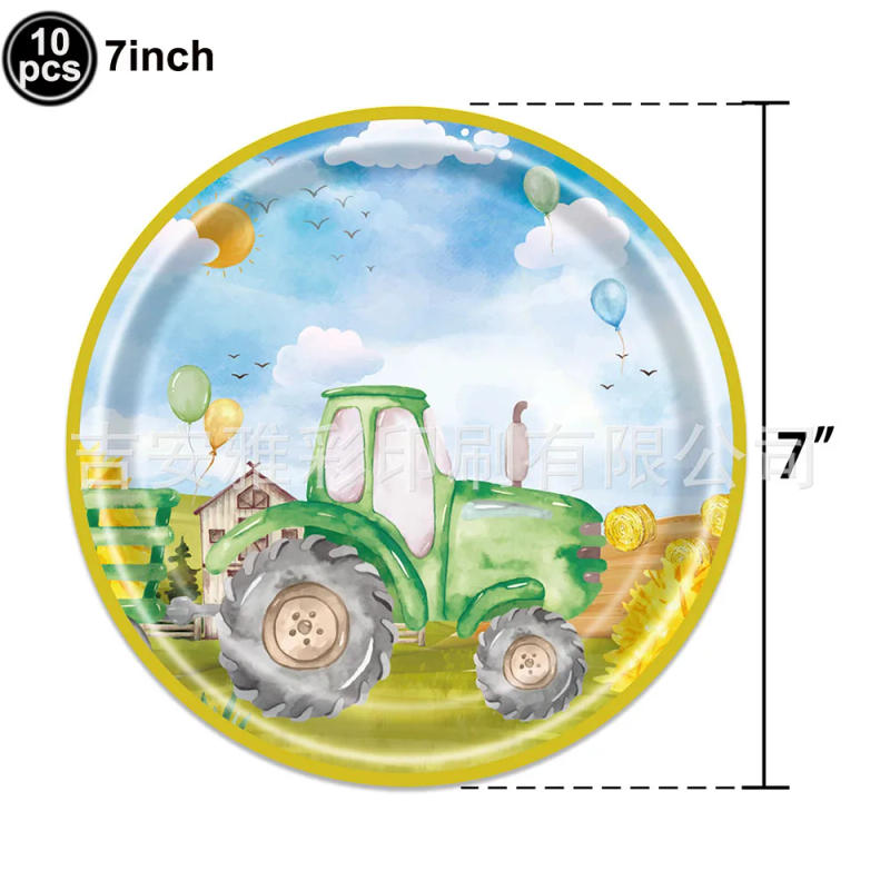 Description Picture 3 of itemFarm Tractor Theme kids Birthday Disposable Tableware Party Decor Boy Girl Tractor Birthday Party Supplies Plates Cups Napkin