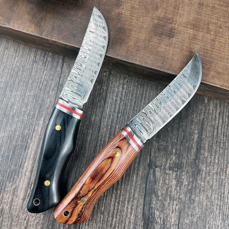 Description Picture 3 of itemColored Wood Handle Laser Damascus Pattern Knives Fruit Knife For Household Outdoor Survival Self-defense Sharp Straight Knife