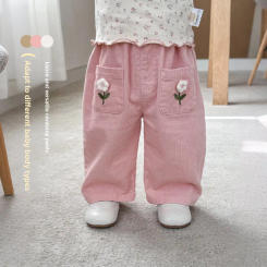 Girls' Flower Straight Leg Pants 2025 New Autumn Baby Korean Embroidered Casual Pants Children's Stylish Autumn Pants