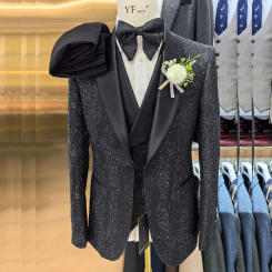 Formal Jacquard Suits for Men Single Breasted Shawl Lapel Back Vent Male Clothing Elegant Wedding 3 Pcs Jacket Pants Vest Blazer
