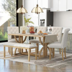 Dining Table Set for 6, Counter Height Dining Table Set, 6 Piece Dining Room Table Set for Kitchen and Living Room Furniture
