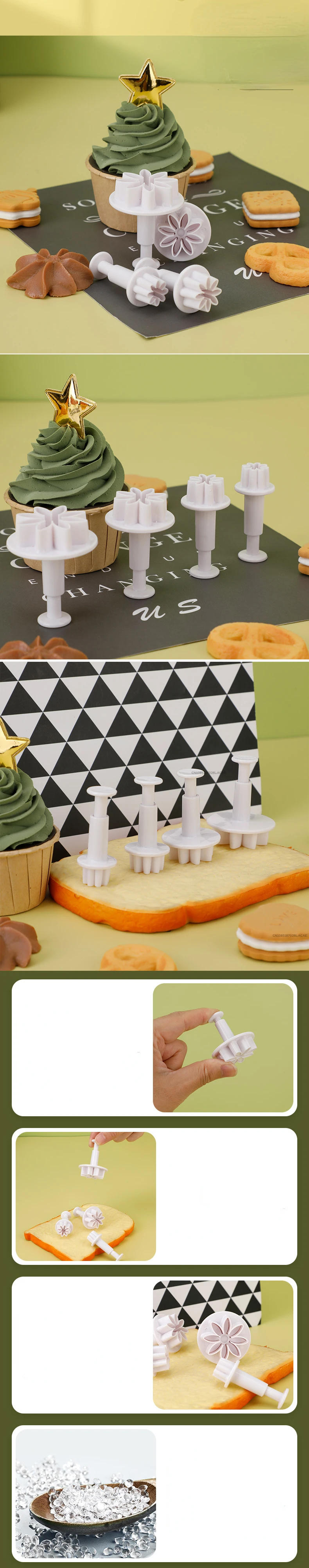 Description Picture 2 of item4PCS Push-type Cookie Cutter Spring Mold Cookie Mold Biscuit Daisy Flower Mold DIY Pastry Cake Molds Fondant Stamp Cake Tools