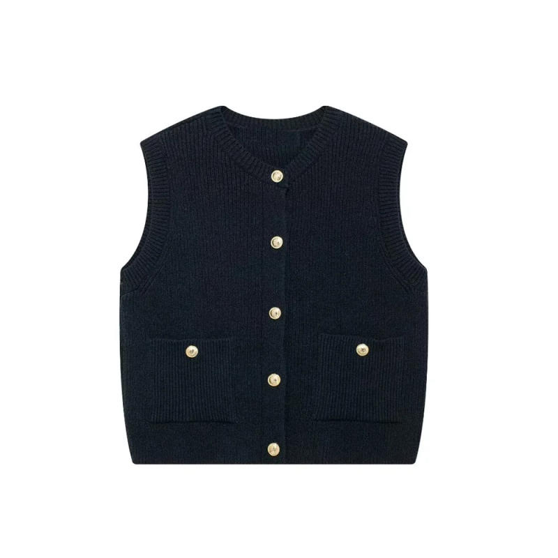 Description Picture 5 of item2024 RARF autumn new European and American style round neck button pocket decoration knitted vest vest vest vest