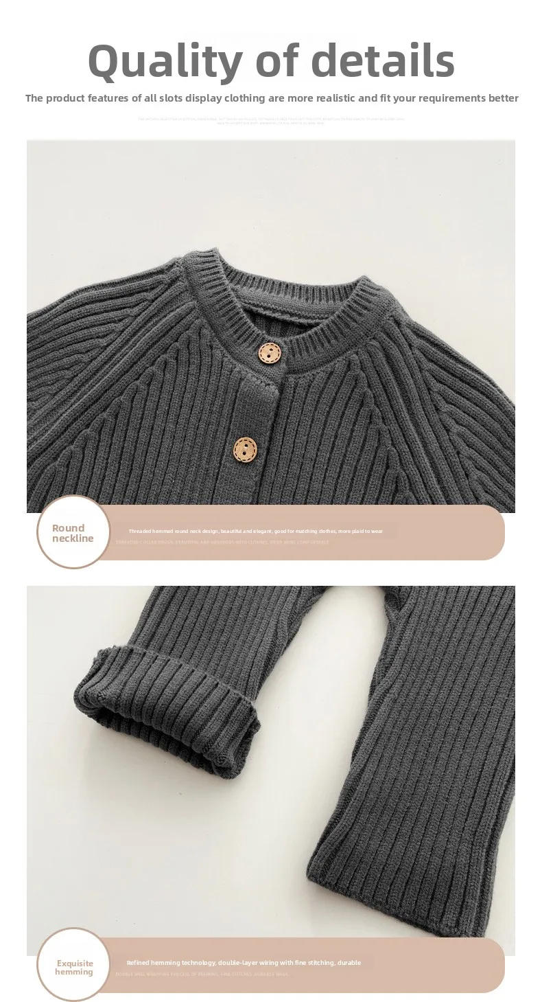 Description Picture 5 of itemNewborn Baby Clothes Versatile Autumn Winter  Solid Color Knitted Thick Climbing Clothes Infants and Children Baby Jumpsuit