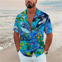 Fashion new men's Hawaiian shirt ocean 3D printed shirt sky blue short sleeve button cardigan beach plus size shirt 5XL summer