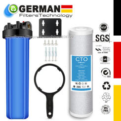 DB20P Whole House Water Filter Housing, 20" x 4.5" Sediment Carbon Filter Universal Housing, 1" NPT Port, Pressure Release