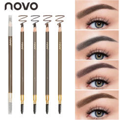 Double-Ended Wooden Evebrow Pencil With Brush,Sweat-Proof,Smudge-Proof,Long-Lasting,Brow Shaping,Natural Matte