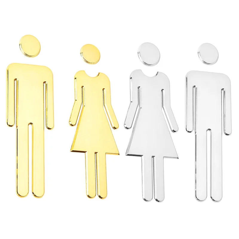 Description Picture 4 of item1Set Acrylic 3D Toilet Sign Plate Elegant Wash Room Door Wall Label Sticker WC Bathroom Signage Board Art Home Bathroom Decor