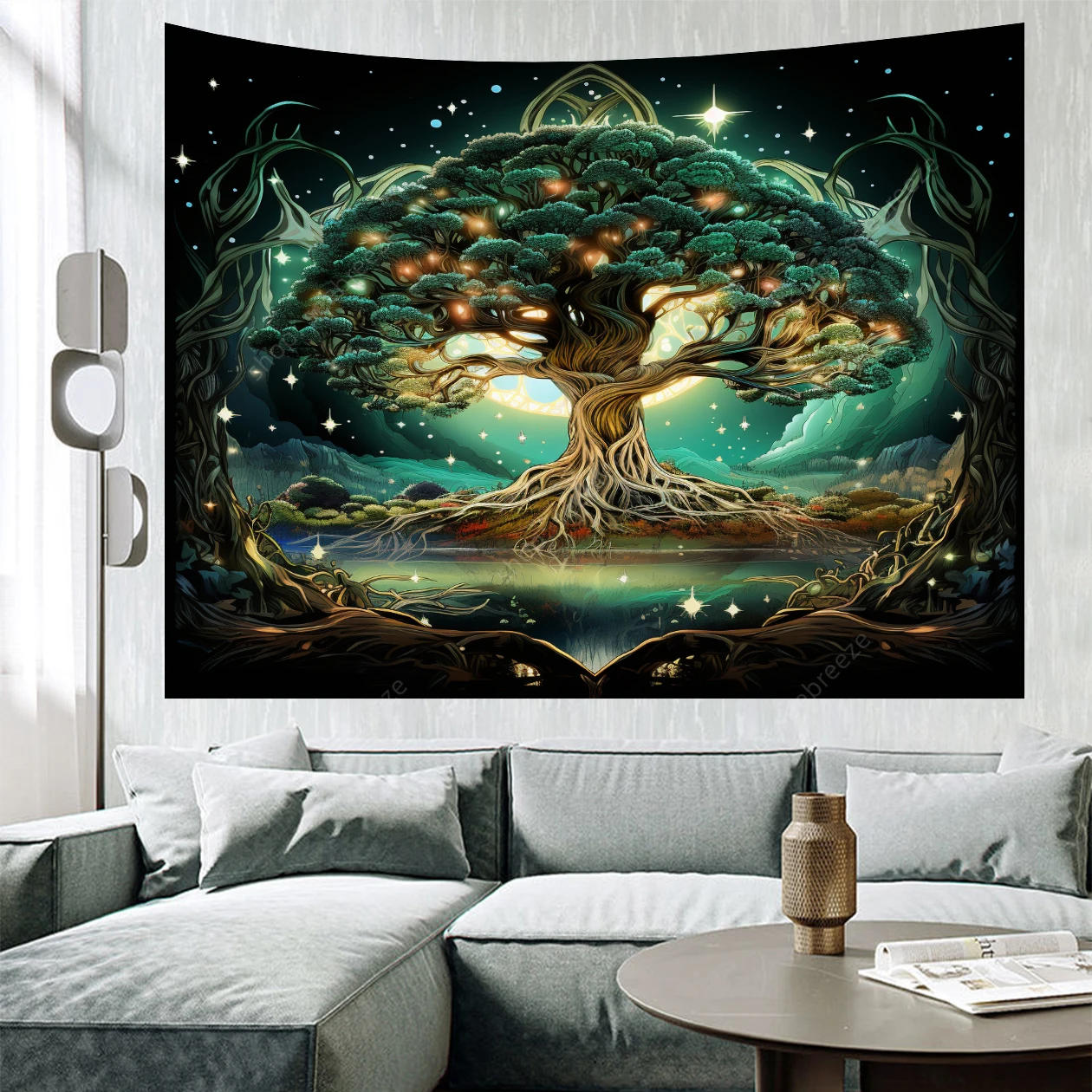Description Picture 6 of itemTrippy Psychedelic Tree Of Life Tapestry Wall Hanging Room Decor Aesthetic Wishing Tree Large Mandala Witchcraft Boho Tapestries