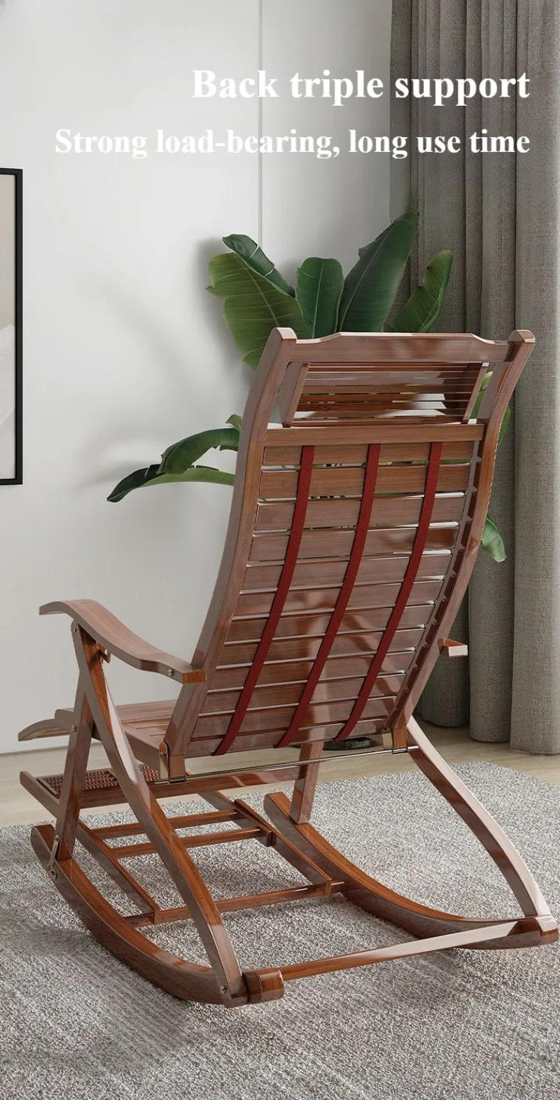 Description Picture 5 of itemRelaxing Recliner Leisure Home Bamboo Rocking Chair Adult Balcony Relax Armrest Folding Bed Living Room Sedie Home Furniture