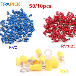 ELECTRAPICK 50/10pcs Ring Insulated Terminal Cable Wire Connector Electrical Crimp Terminal Cord Pin End Butt RV1.25 RV2 R5