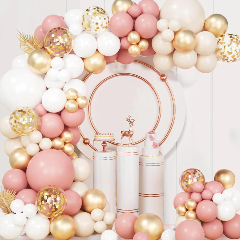 Description Picture 3 of itemRetro Pink White Gold Balloons Garland Arch Kit Birthday Party Decoration Kids Baby Shower Wedding Party Supplies Letax Ballons