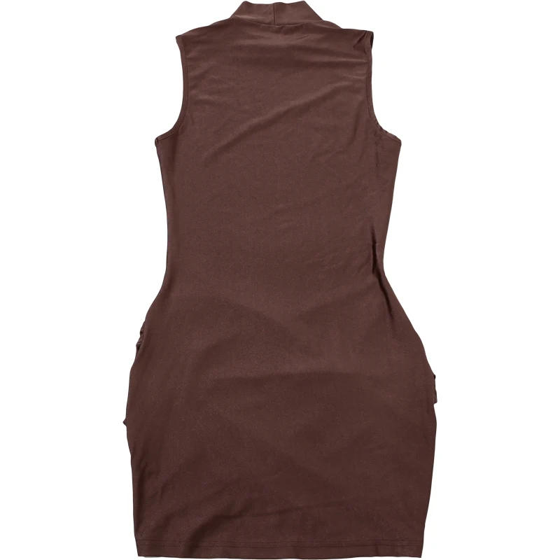 Description Picture 5 of itemWeird Puss Cross Ruffles Mini Dress Woman Summer Sexy Solid Half High Collar Sleeveless Trend Chic Party Clubwear Skinny Bodycon