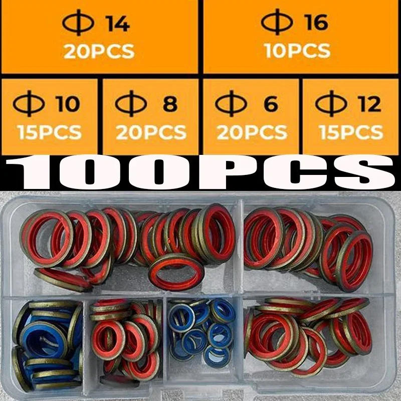 Description Picture 4 of item100/245pcs High Press Hydralic Rubber Oil Pip Bonded Washer NBR Metal Seal Ring Drain Plug Gasket Fit Combined Sealing Set