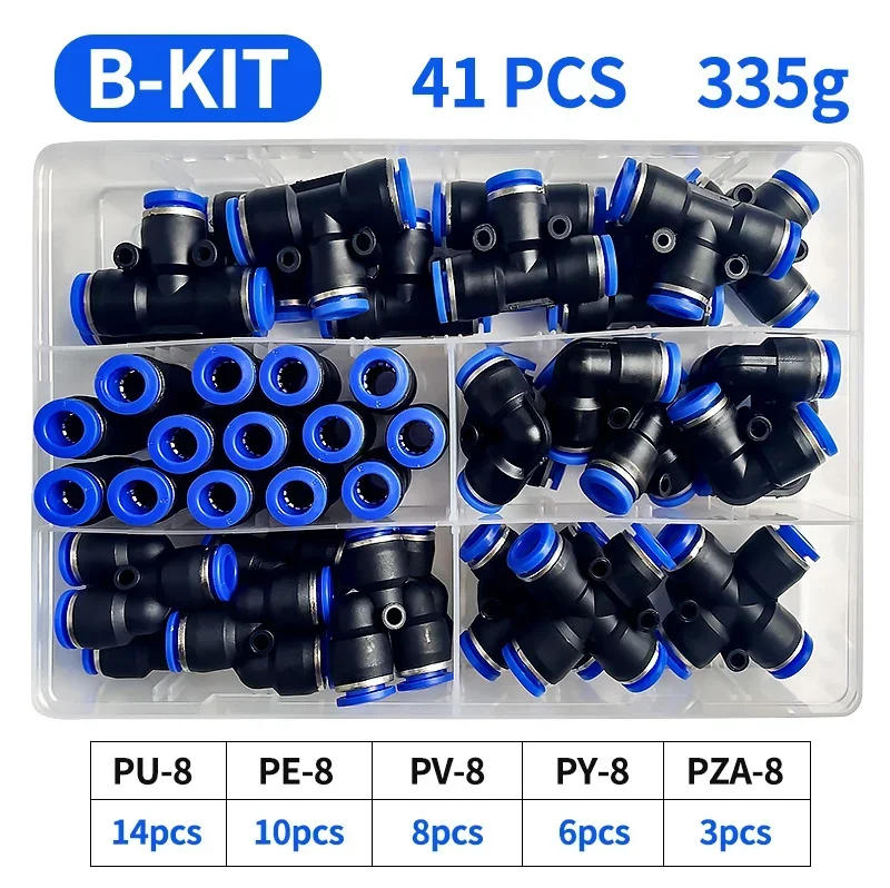 Description Picture 2 of item41 PCs Boxed Pneumatic Connectors Kit 8mm 6mm Outer Diameter of the Hose Pipe Tube Air PU-8/PE-8/PZA-8/PY-8/PV-8/PG-8/PK-8