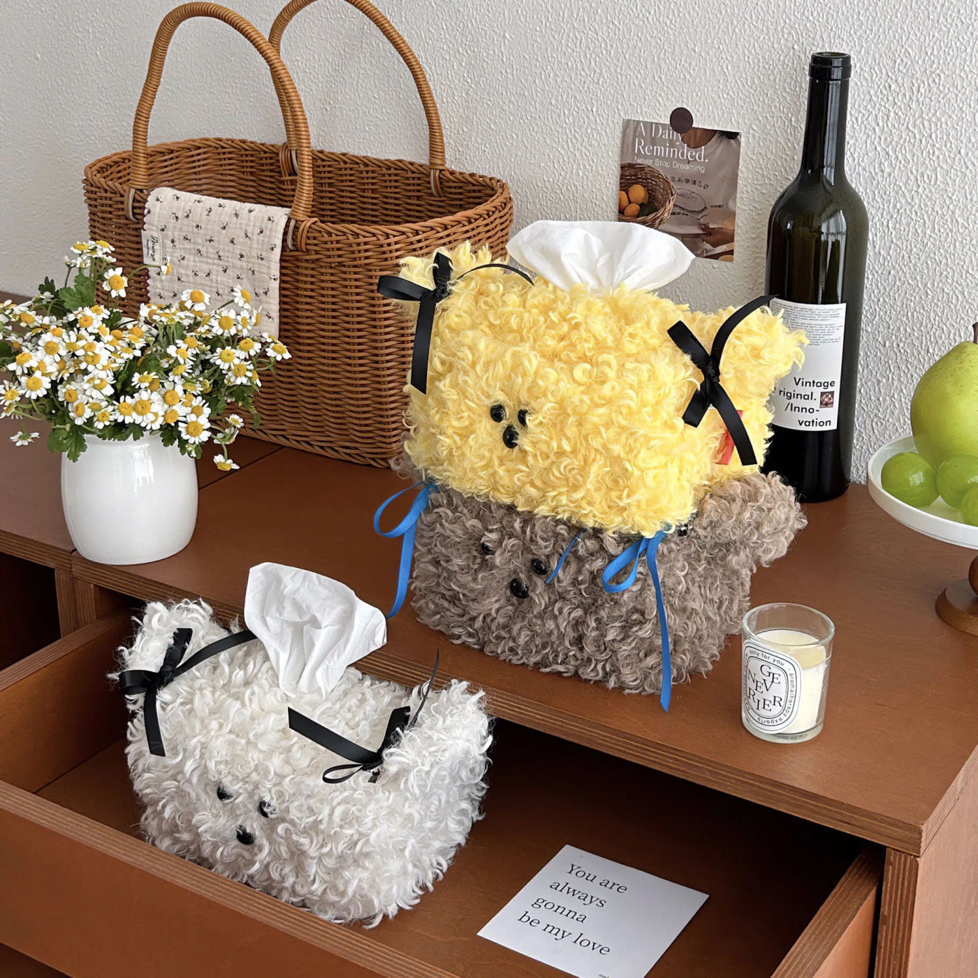 Description Picture 6 of itemNordic Style Plush Cartoon Dog Shape Napkin Boxes Solid Color Issue Bag Thread Napkin Holder Tissue Bag Storage Napkins