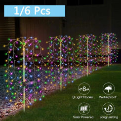 1/6 Pcs LED Solar Garden Lights Outdoor Copper Wire Waterproof Decorative Lawn Light DIY Firework Lamp Patio Planter Pathway