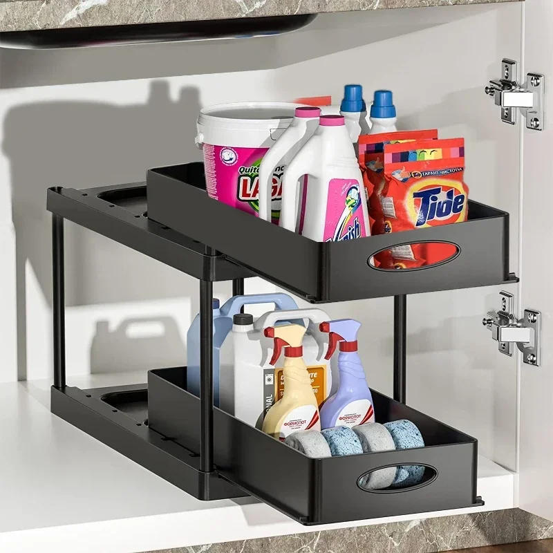 Description Picture 3 of item2 Tier Under Sink Organizer Sliding Cabinet Basket Drawer Pull Out MultiPurpose Storage Rack Sink Organizer for Kitchen Bathroom