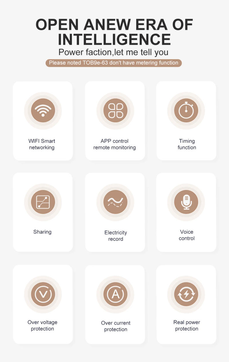 Description Picture 3 of itemewelink TOMZN 1P+N 63A 110V 220V WIFI Smart Switch Energy Meter Kwh Metering Circuit Breaker Timer Relay Smart Home protection