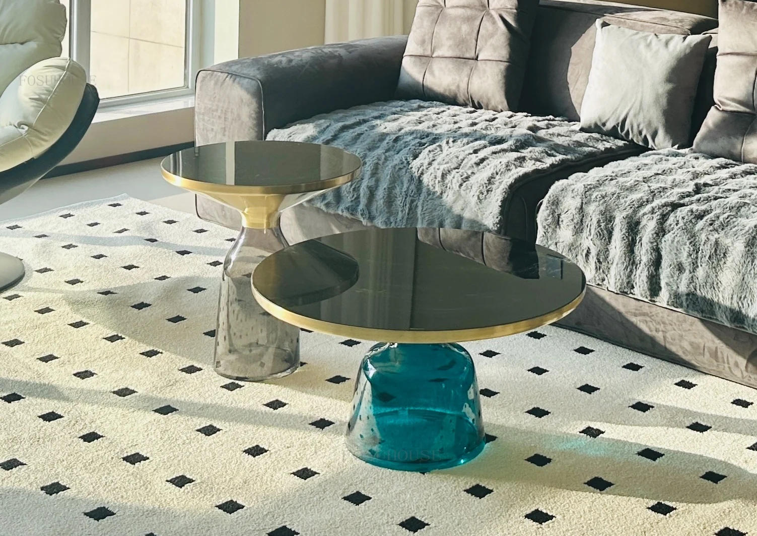 Description Picture 3 of itemTempered Glass Coffee Table for Living Room Furniture Nordic Corner Table Set Light Luxury Stainless Steel Home Round Side Table